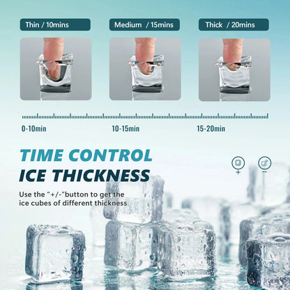EUHOMY 14'' Cube Ice Compact Ice Maker Selectable Ice Thickness with Water Bucket
