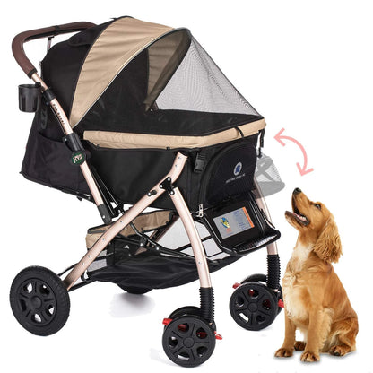 Pet Rover Premium Heavy Duty DogCat Stroller Travel Carriage CompartmentZipperless EntryPump-Free Rubber Tires Small, Medium, Large Pets (Black 2nd-Gen.), X-Large (Pack of 1)