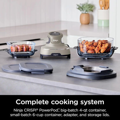 Ninja Crispi 4-in-1 Portable Glass Air Fryer Cooking System, 1500W, 4QT & 6-Cup TempWare Glass Containers with Storage Lids, Microwave, Freezer & Dishwasher Safe