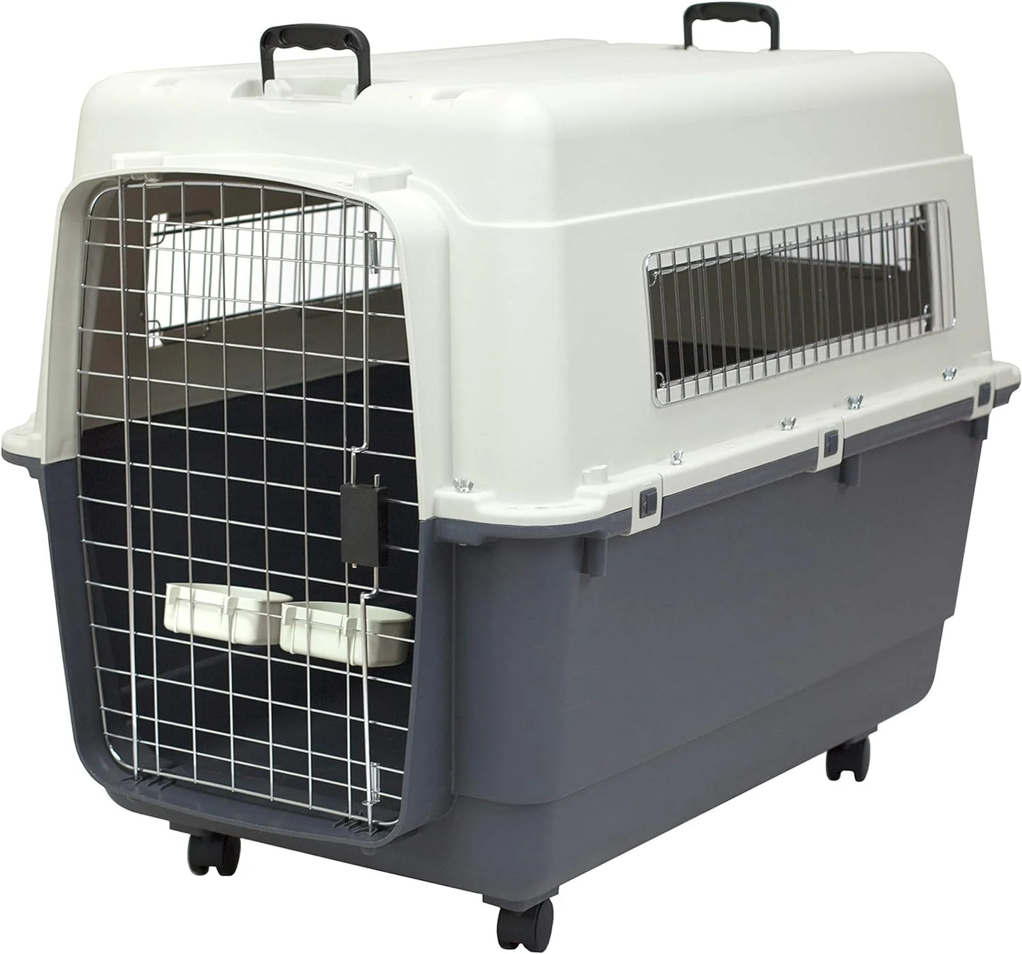 Designs Plastic Kennels Rolling Plastic Airline Approved Wire Door Travel Dog Crate, XXX-Large, Gray