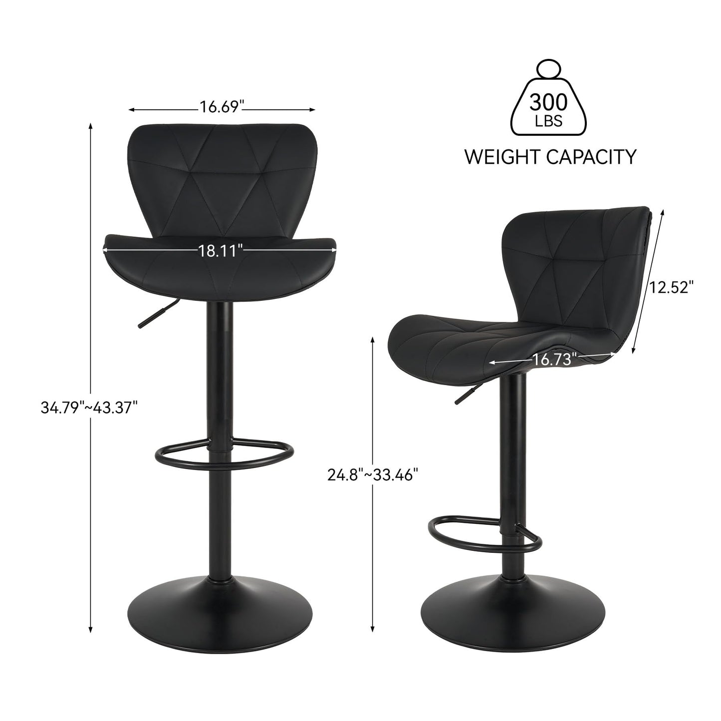 NALUPATIO Modern Bar Stools Set of 2 - Adjustable Faux Leather