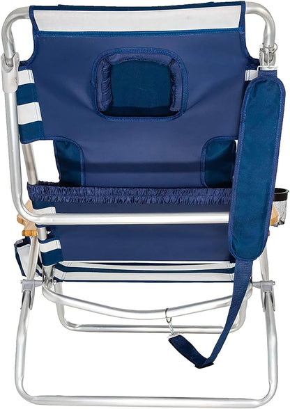 Deluxe 3 in 1 Beach Chair with Face Opening - Portable, Reclining Lounger for Tanning - Face Hole for Reading on Stomach - Padded Footrest, Removable Pillow - Aluminum