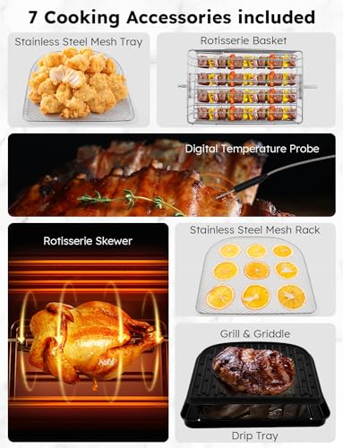 Nuwave Brio Air Fryer Oven, 15.5Qt X Large Family Size, SS Rotisserie Basket &Skewer Kit, Reversible Ultra Non Stick Grill/Griddle Plate, Powerful 1800W, Integrated Smart Thermometer,Black : Home & Kitchen