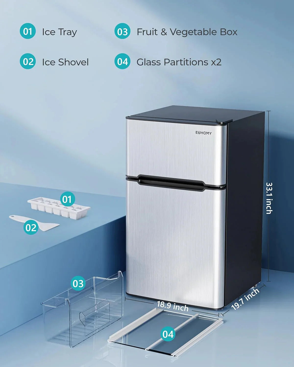 EUHOMY 3.2 Cu.Ft Mini Fridge with Freezer 2-Door Compact Refrigerator for Bedroom, Dorm, Office or Apartment, Silver