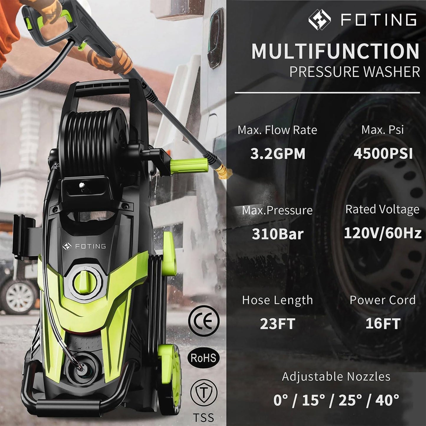 FOTING Upgraded 4500PSI Pressure Power Washer with Accessories