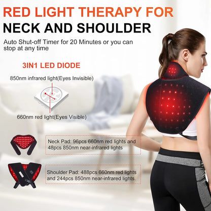 Red Light Therapy for Neck and Shoulder Pain Relief 850nm Near Infrared Therapy Set Wearable Wrap Devices for Upper Back Neck Shoulders Body Muscle Relax Home Use Treatment Pad FDA Cleared