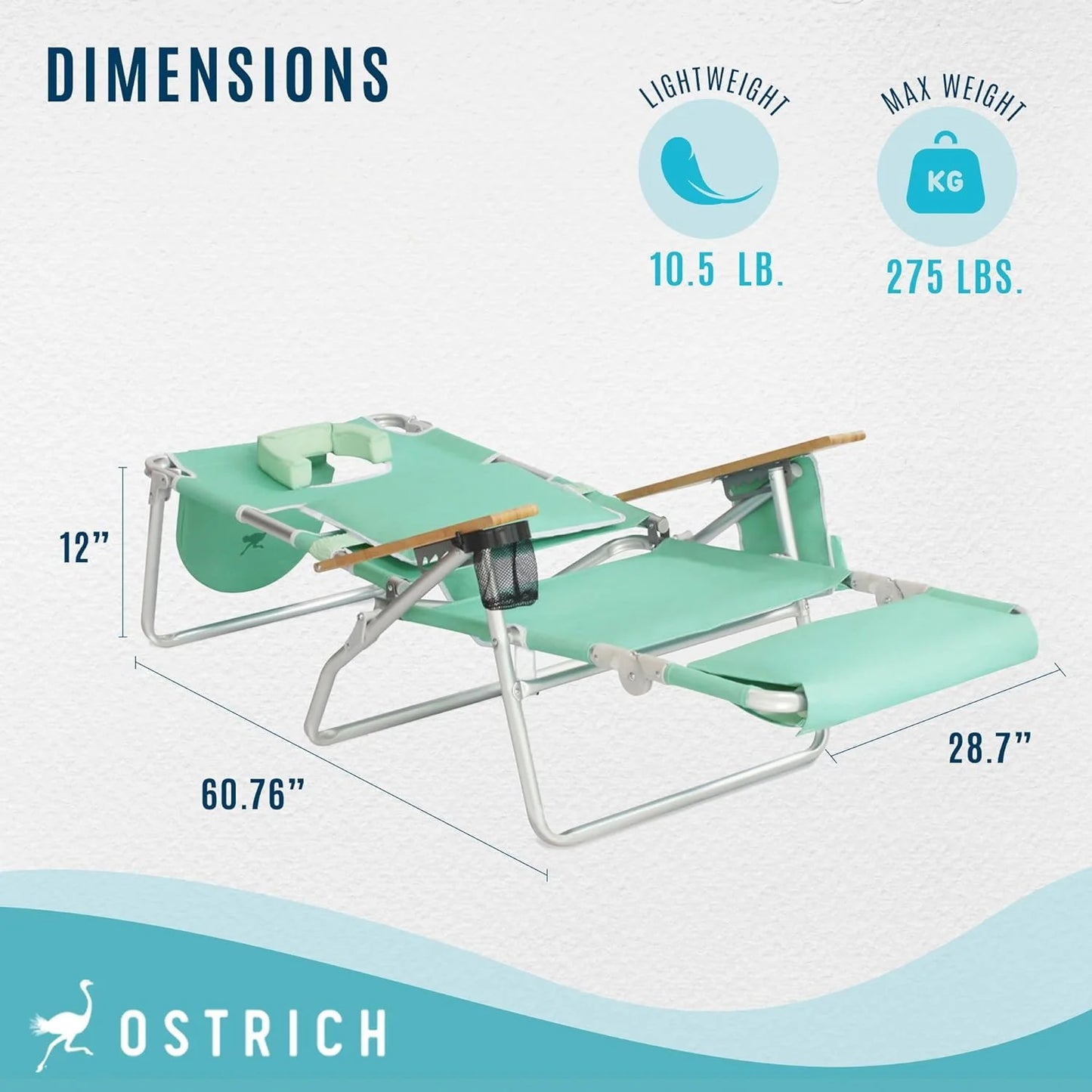 Deluxe 3 in 1 Beach Chair with Face Opening - Portable, Reclining Lounger for Tanning - Face Hole for Reading on Stomach - Padded Footrest, Removable Pillow - Aluminum