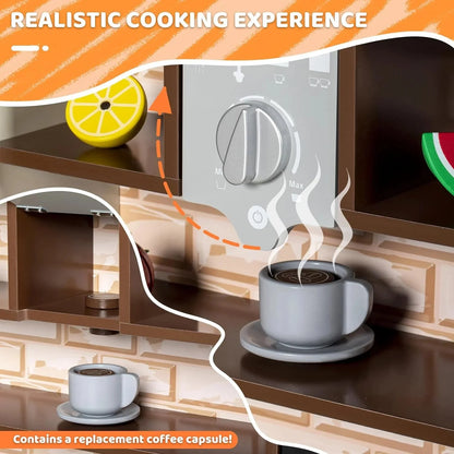 BRINJOY Kids Modular Wooden Kitchen Playset with Light & Sound, Corner Kitchen, Fridge & Storage – Perfect Gift for Toddlers