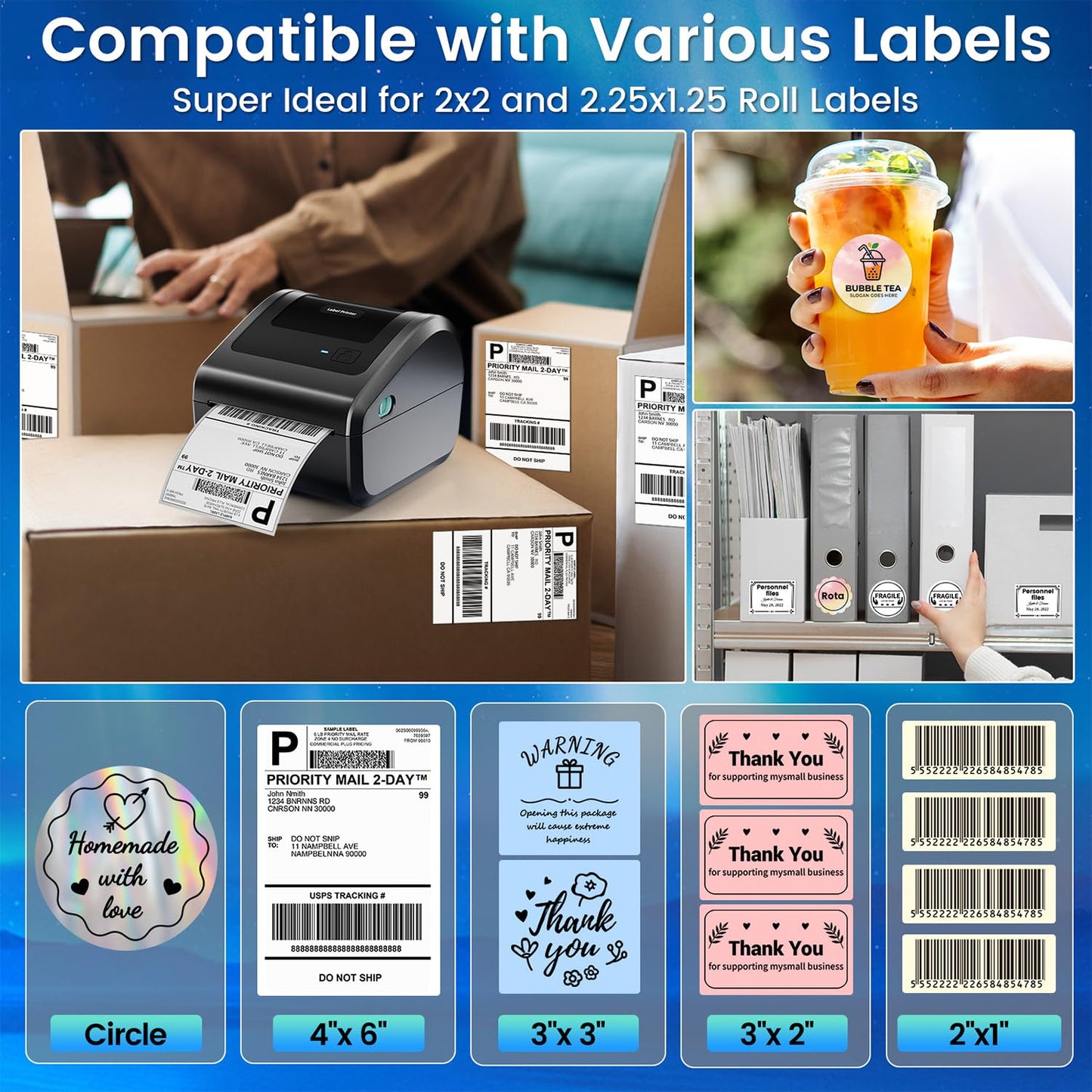 OMEZIZY Bluetooth Shipping Label Printer D450BT 4x6