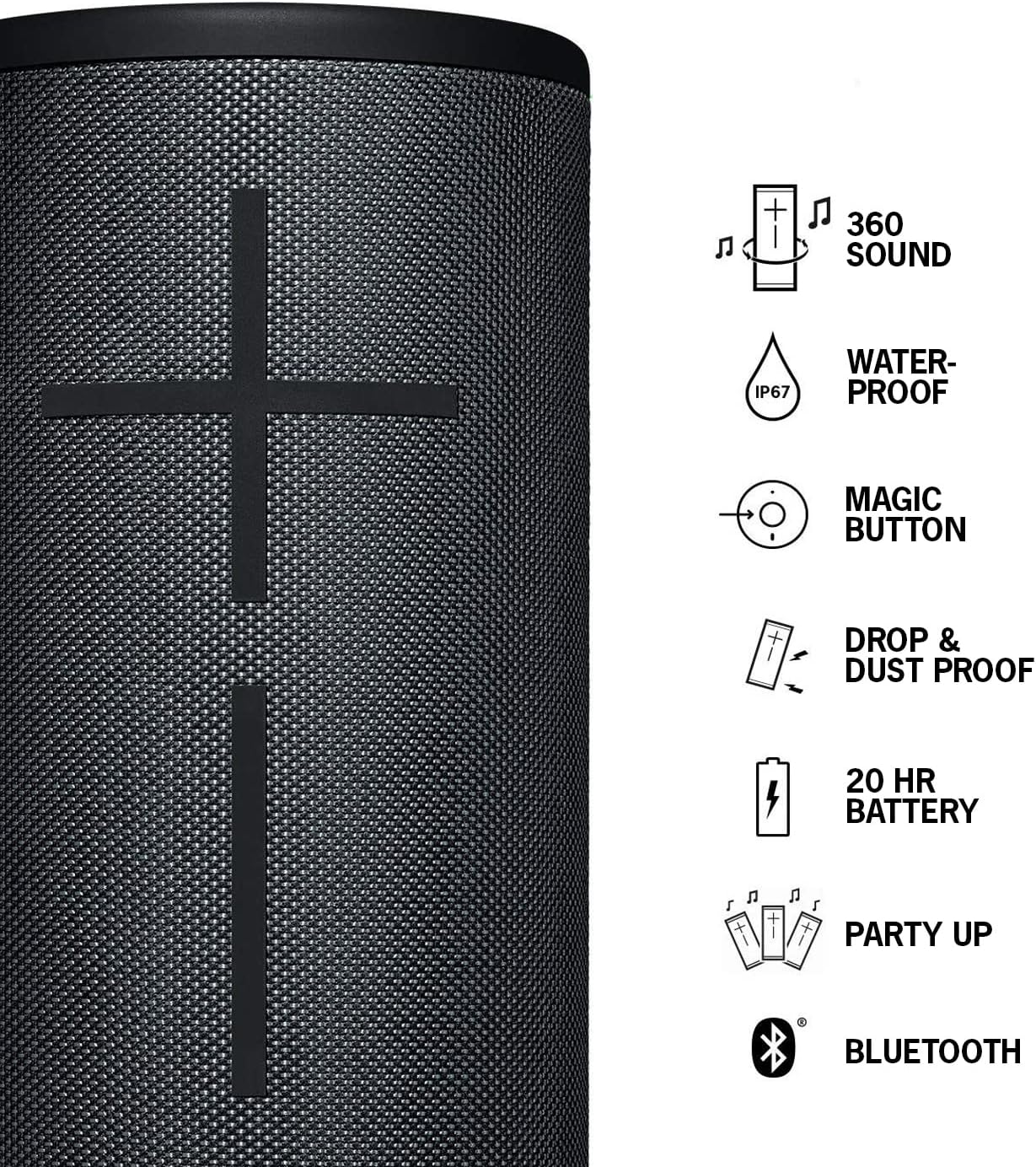 Portable Wireless Bluetooth Speaker, Heavy Bass, 360° Sound, IP67 Waterproof, 17 Hour Battery - Carbon Black