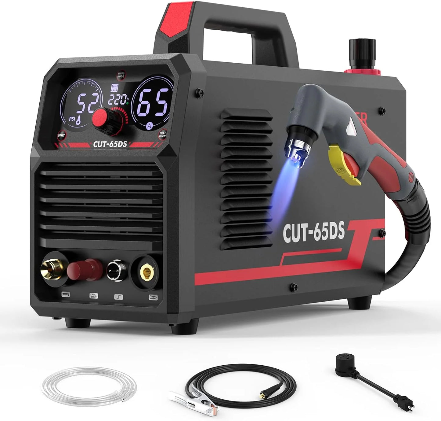 Plasma Cutting Machine 65Amp Non-High Frequency Non-Touch Arc Digital Screen Display DC Inverter 110/220V Dual Voltage Blowback Plasma Cutting Machine CUT-65DS