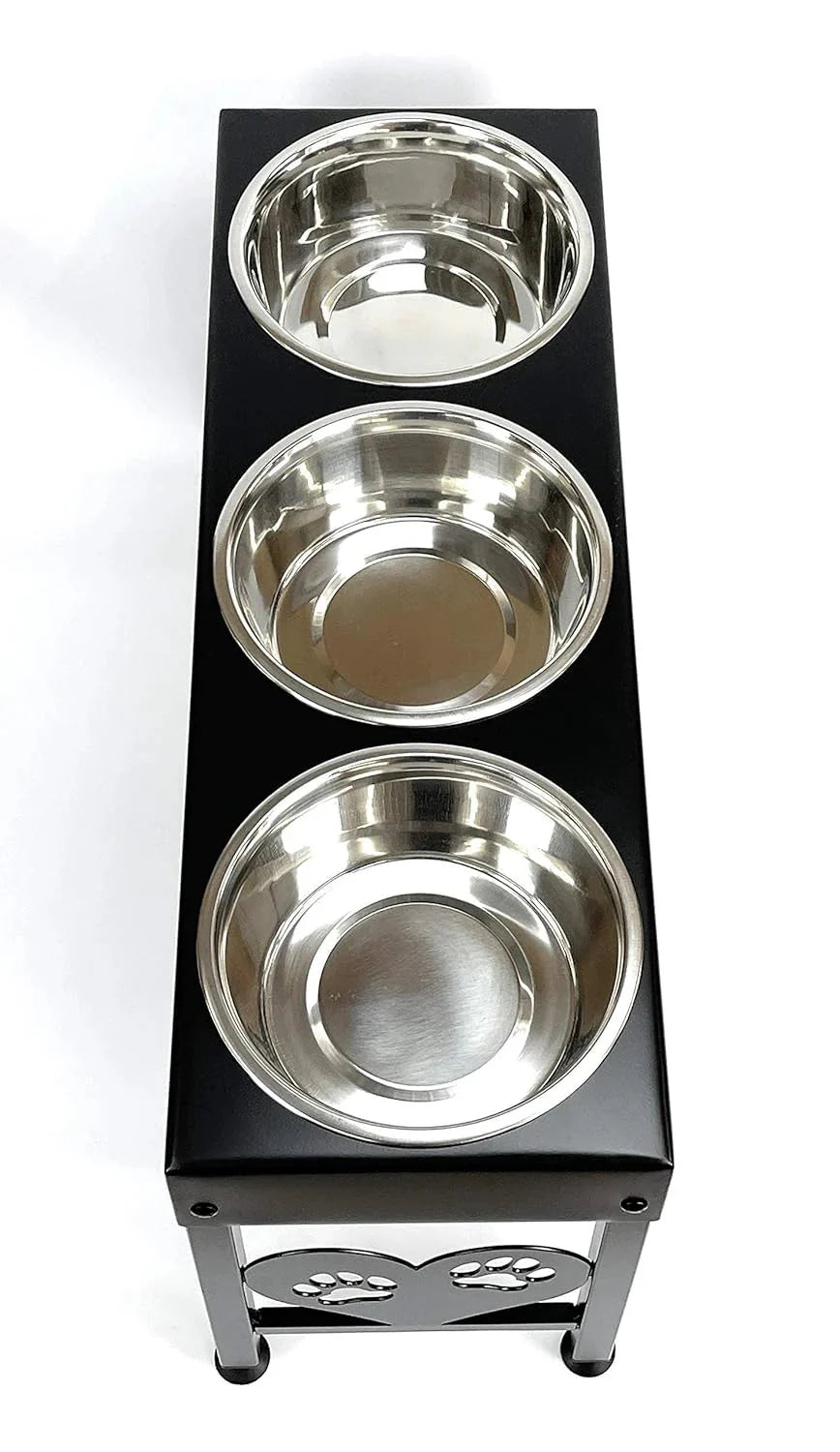 Pet Feeding Station Triple 3-Quart Metal Dog Bowl 16" Tall