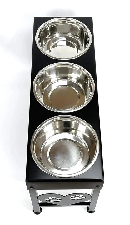 Pet Feeding Station Triple 3-Quart Metal Dog Bowl 16" Tall