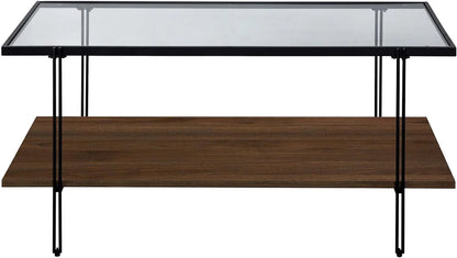 Nathan James Sonia Coffee Table with Storage Shelf, Light Wood/Rattan