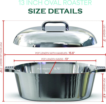 Cast Aluminum Dutch Oven - 8 Quart - Oval Dutch Oven Pot with Lid for Families and Parties - Lightweight Cajun Cookware with Ideal Heat Distribution - Oval Roaster Pan with Lid (13 Inch)
