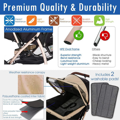 Pet Rover Premium Heavy Duty DogCat Stroller Travel Carriage CompartmentZipperless EntryPump-Free Rubber Tires Small, Medium, Large Pets (Black 2nd-Gen.), X-Large (Pack of 1)