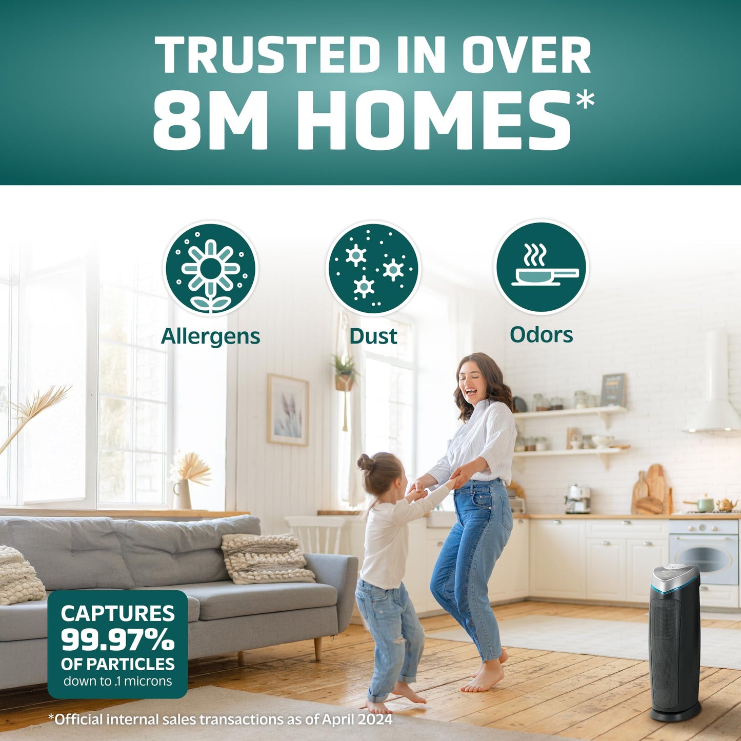 GERMGUARDIAN 4-in-1 HEPA Air Purifier for Large Rooms Up to 743 Sq. Ft.