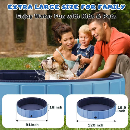 Foldable Dog Swimming Pool, 120"x20" Oversize Collapsable Hard Plastic Potable Bathing Tub for Pet Dog Kiddie Pool Indoor and Outdoor Leakproof PVC Play Pool for Large Dogs Pets Puppy Kids Blue