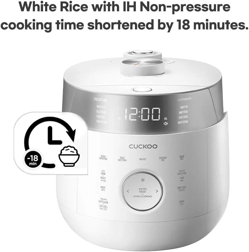 Small Stainless Steel Rice Cooker 6 Cups (Cooked), 12 Cups (Cooked) Induction Heating Dual Pressure, 16+ Menu Options (White)