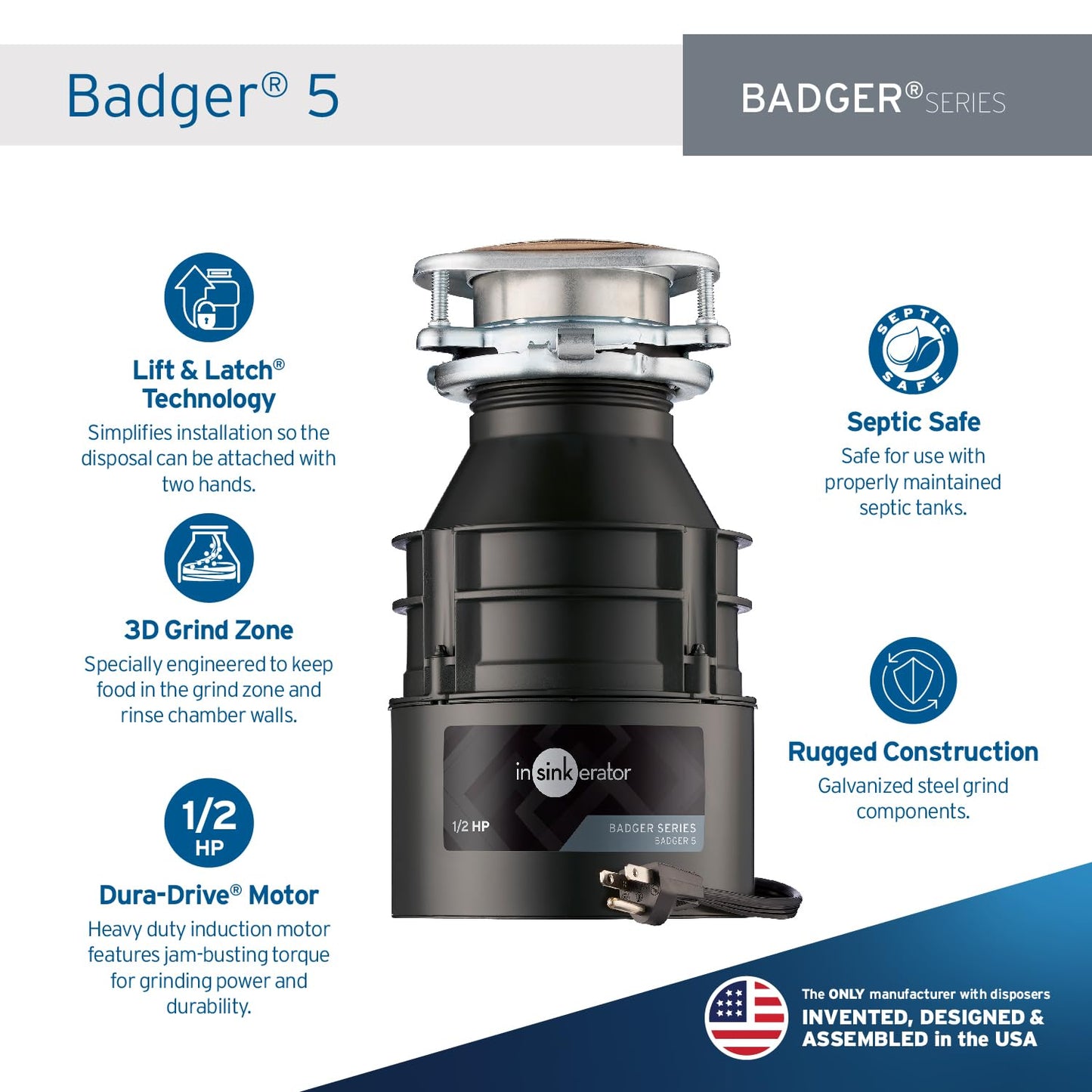 INSINKERATOR InSinkErator Badger 5 Garbage Disposal, 1/2 HP