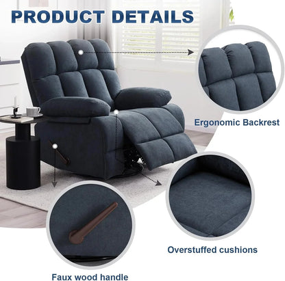 Oversized Swivel Recliner Chair for Big Man Grey