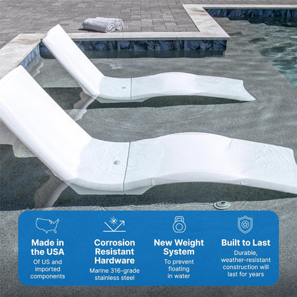 Pool Lounger, Fade-Resistant, Waterproof Patio Furniture, Pool Lounge Chair for Sun Shelf, Use in Pools with Shelves Up to 9-Inches Deep or Outside Pool Deck, Weighted, White