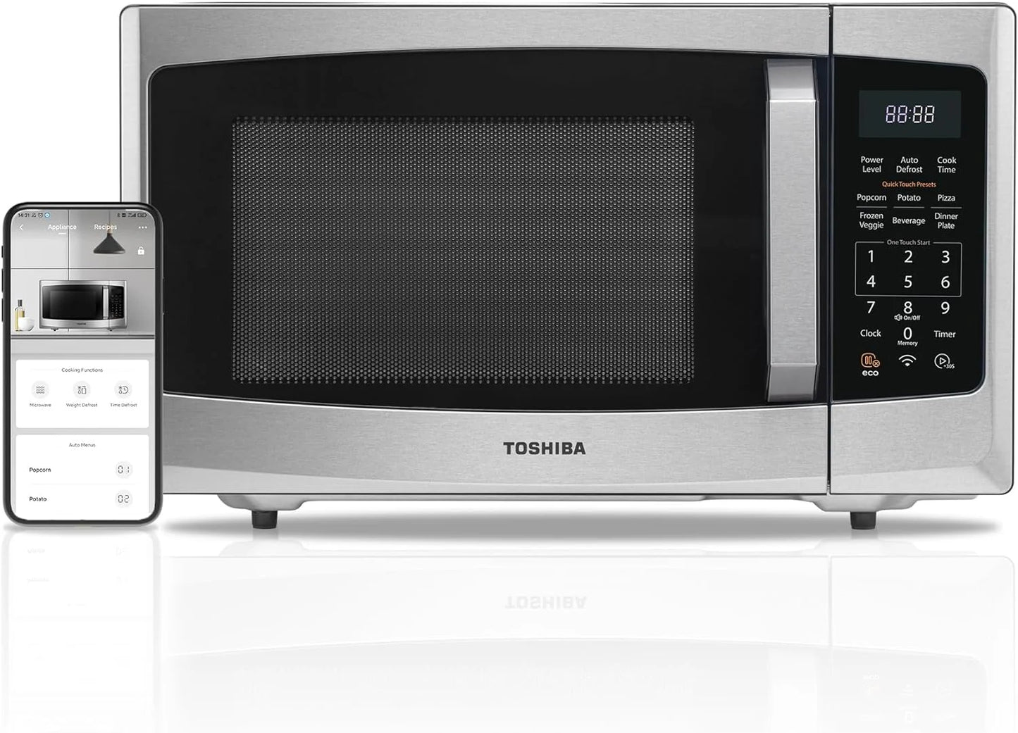 TOSHIBA 4-in-1 ML-EC42P(SS) Countertop Microwave Oven, Smart Sensor, Convection, Air Fryer Combo, Mute Function, Position Memory 13.6" Turntable, 1.5 Cu Ft, 1000W, Silver