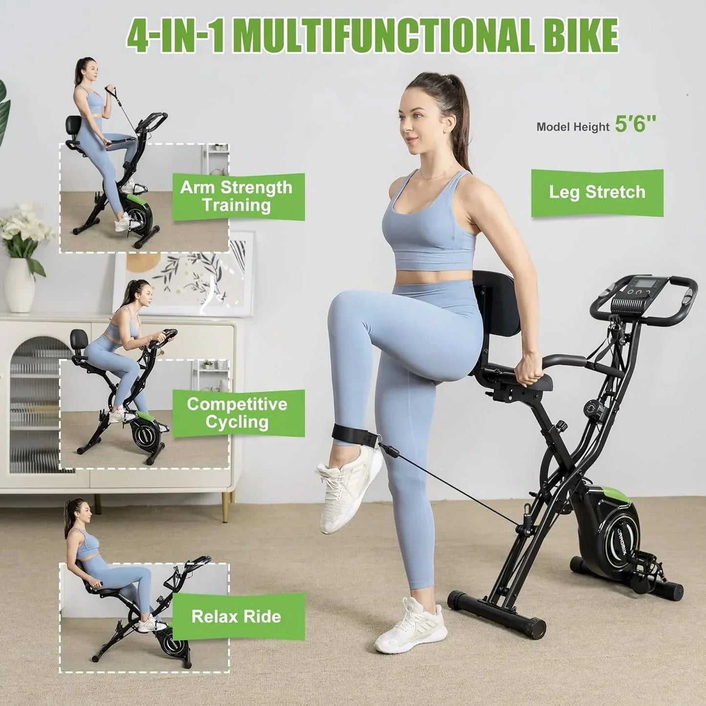 Caromix Folding Exercise Bike, 4 in 1 Stationary Bike 16-Level Magnetic Resistance Cycling Bicycle Upright Indoor Cycling Bike for Home Workout 330LB Capacity sgtnighsdesigns