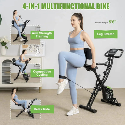 Caromix Folding Exercise Bike, 4 in 1 Stationary Bike 16-Level Magnetic Resistance Cycling Bicycle Upright Indoor Cycling Bike for Home Workout 330LB Capacity sgtnighsdesigns