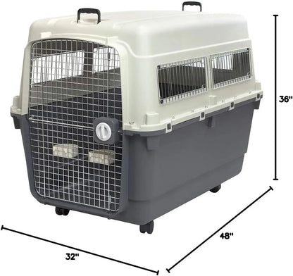 Designs Plastic Kennels Rolling Plastic Airline Approved Wire Door Travel Dog Crate, XXX-Large, Gray