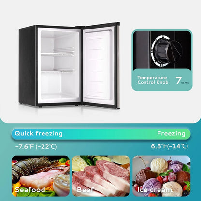 Upright freezer, 3.0 Cubic Feet, Single Door Compact Mini Freezer with Reversible Stainless Steel Door, Small freezer for Home/Dorms/Apartment/Office (Silver)