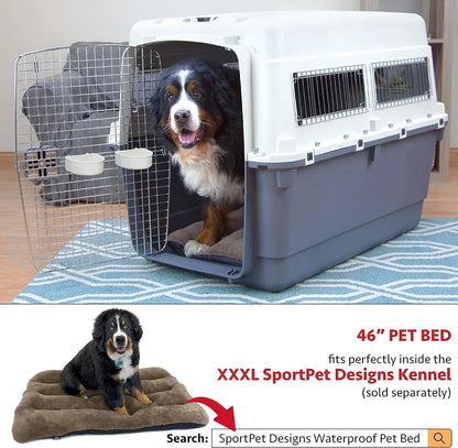 Designs Plastic Kennels Rolling Plastic Airline Approved Wire Door Travel Dog Crate, XXX-Large, Gray
