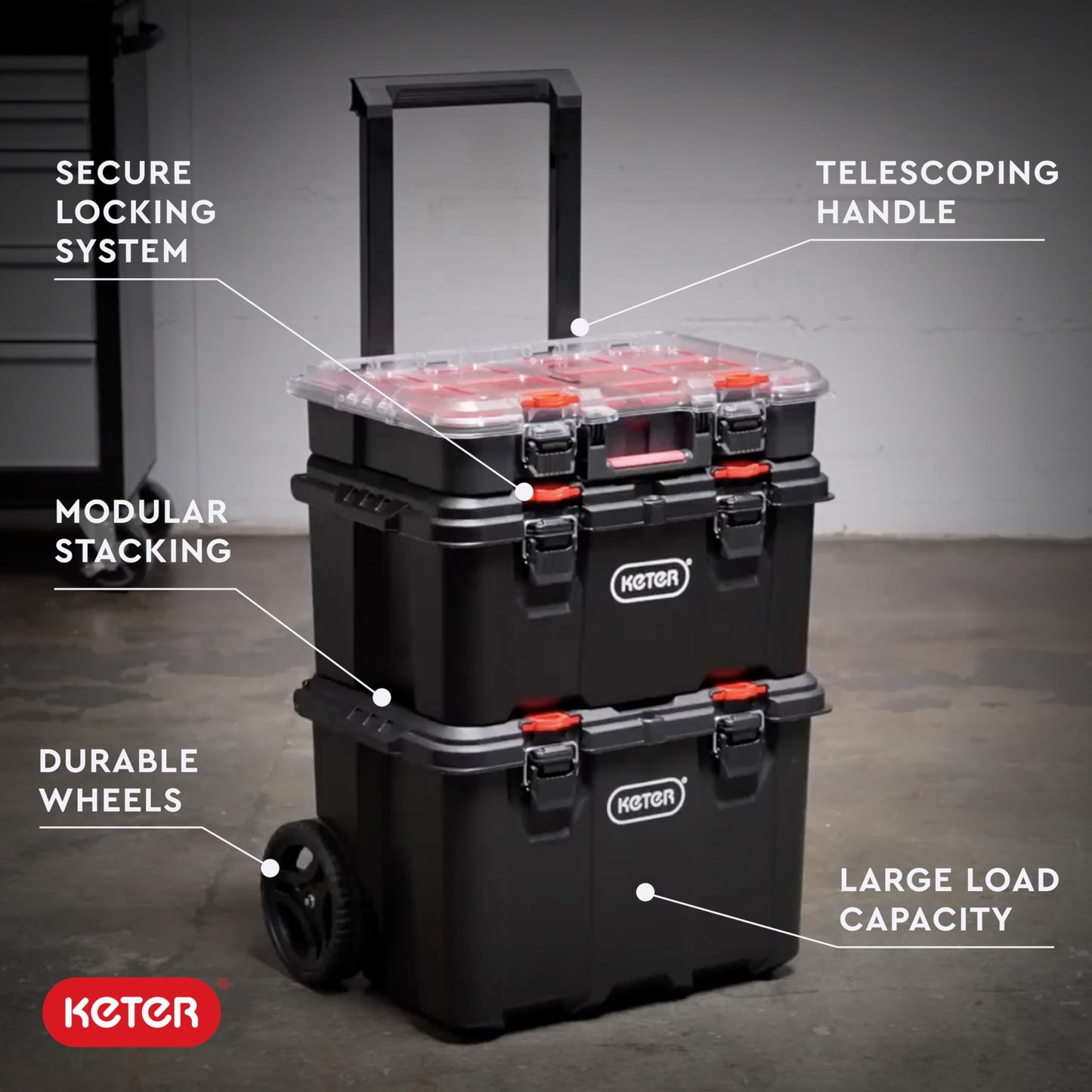 KETER Stack-n-Roll Tools Organizer - 3 Piece Rolling System