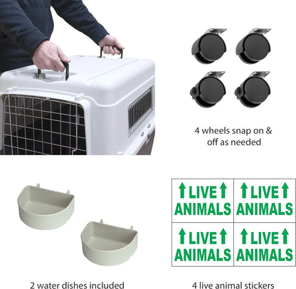 Designs Plastic Kennels Rolling Plastic Airline Approved Wire Door Travel Dog Crate, XXX-Large, Gray