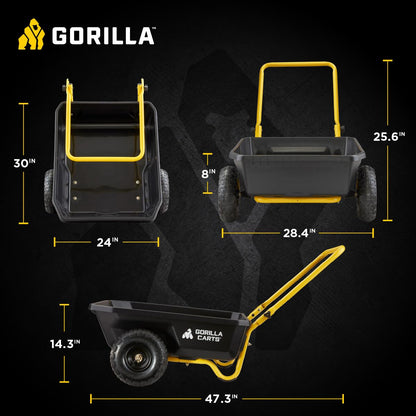 GORILLA CARTS GCR-4 Poly Dump Cart - 2-Wheel Garden Wagon