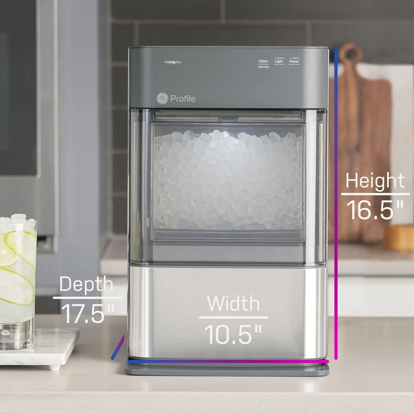 Countertop Nugget Ice Maker with Side Tank | Ice Machine with WiFi Connectivity | Smart Home Kitchen Essentials | Stainless Steel