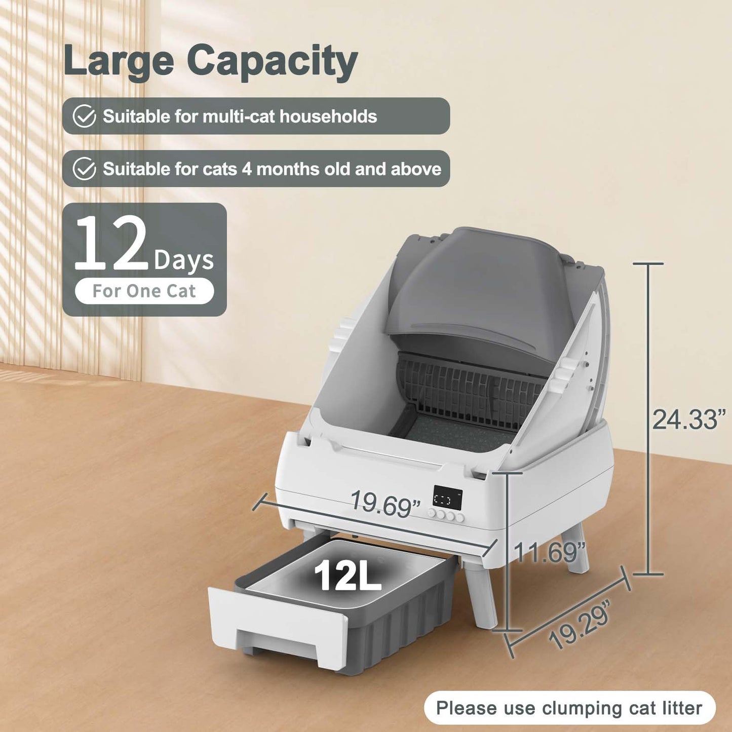 LOHHUBY Automatic Cat Litter Box - Self Cleaning & Smart Features