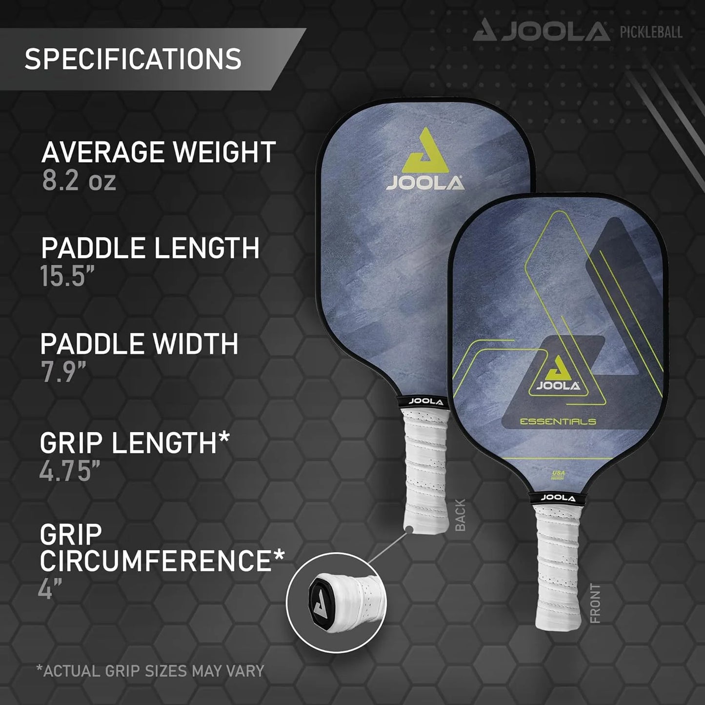Essentials Pickleball Paddles with Reinforced Fiberglass Surface and Honeycomb Polypropylene Core