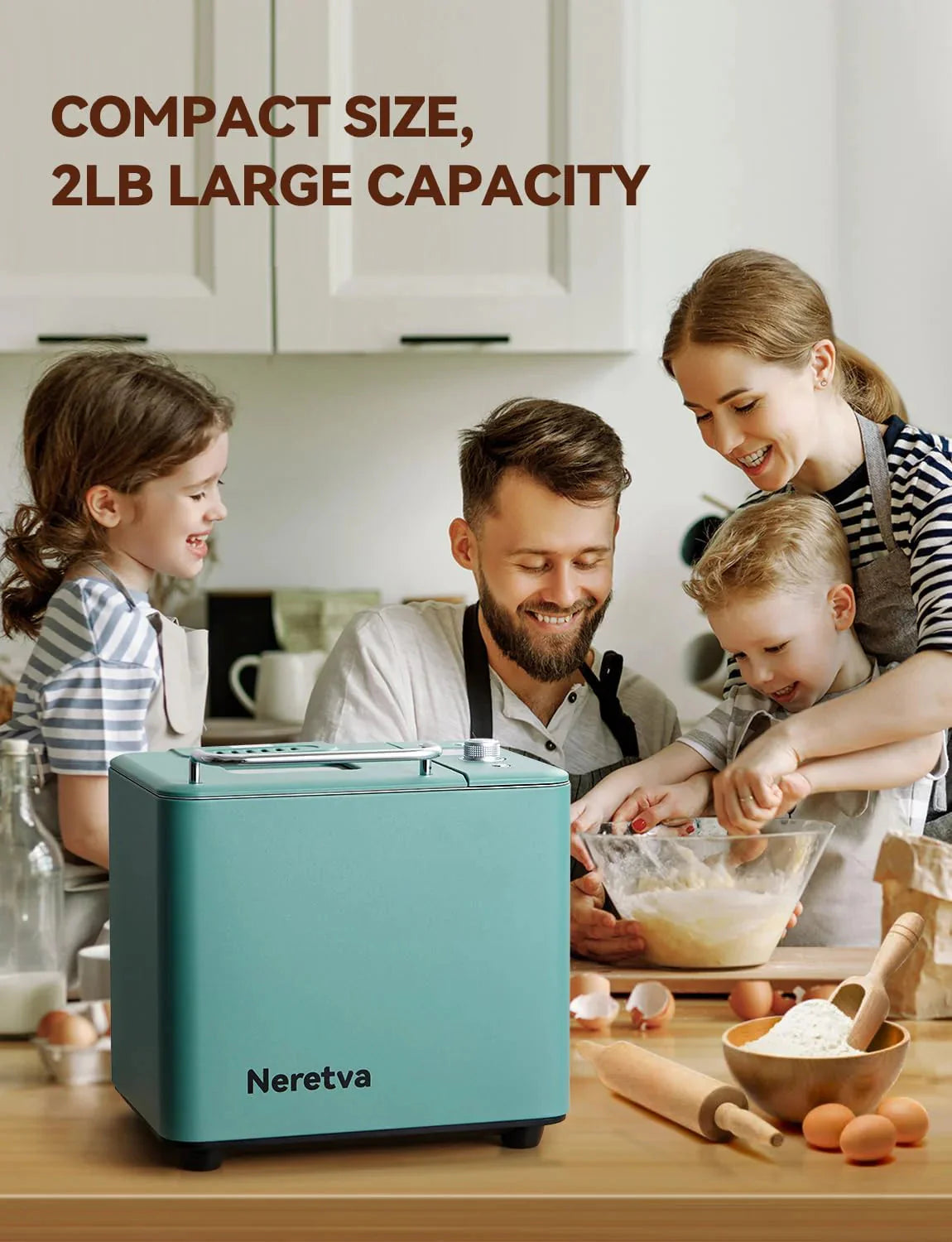 Neretva Bread Maker, 20-in-1 2LB Bread Maker Dual Heater Bread Maker Automatic with Non-Stick Ceramic Pan
