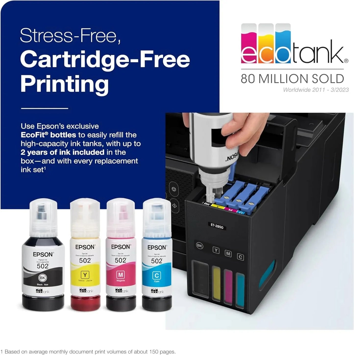 Epson EcoTank ET-4800 Wireless All-in-One Inkjet Printer, White – Cartridge-Free, Scanner, Copier, Fax, ADF, Ethernet, Home Office