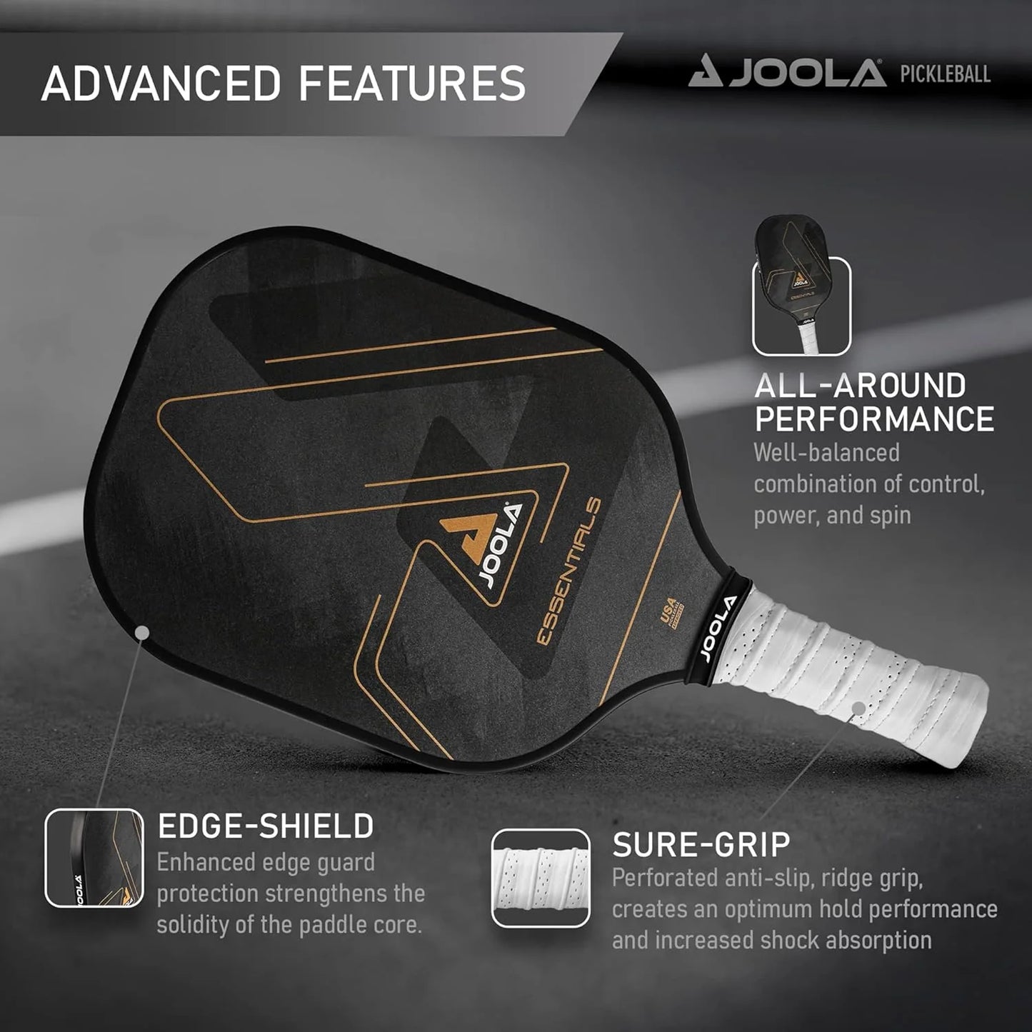 Essentials Pickleball Paddles with Reinforced Fiberglass Surface and Honeycomb Polypropylene Core