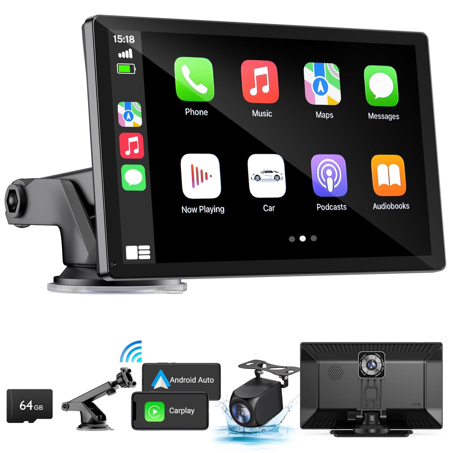 HAUXIY Wireless Apple Carplay Screen - 9" Portable Car Stereo