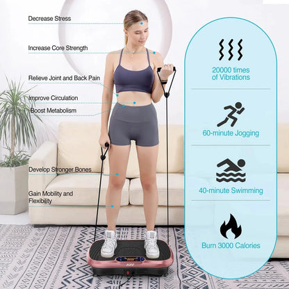Vibration Plate Fitness Platform Exercise Machine Vibrating Lymphatic Drainage Shaking Full Body Shaker Workout Vibrate Stand Shake Board Sport Gym for Weight Loss Fat Burner for Women Men