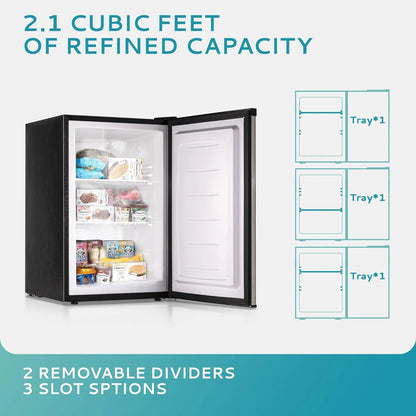 Upright freezer, 3.0 Cubic Feet, Single Door Compact Mini Freezer with Reversible Stainless Steel Door, Small freezer for Home/Dorms/Apartment/Office (Silver)