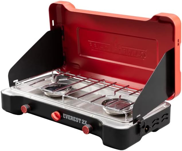 Camp Chef Mountain Series Everest 2X - High Output Two-Burner Camp Stove - Lid Doubles as Windscreen - Portable Cooking Stove - For Outdoor Cooking - 20,000 BTU Burners - 215 Sq In Cooking Area