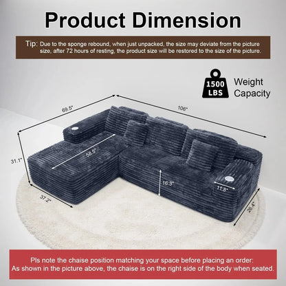 Cloud Sectional Couch with L-Shape Chaise, Modern Modular Sofa with Deep Seat, Built-in Cup Holder & Storage Pocket for Living Room Bedroom, No Assembly Required (Dark Gray, Left Sitting Chaise)