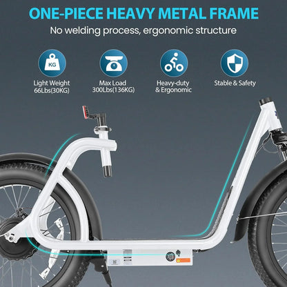 Caroma Peak 800W Foldable Adult Electric Scooter with 20-inch Wide Tires, 48V Battery, Basket, and Adjustable Seat