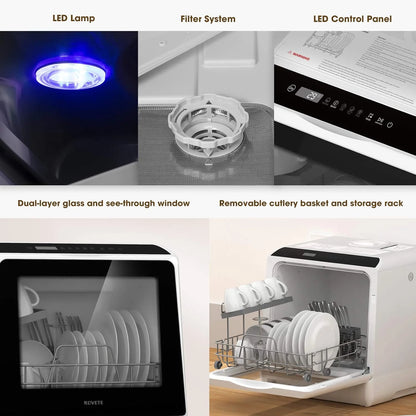 Portable Countertop Dishwashers, Compact Dishwashers with 5 L Built-in Water Tank & Inlet Hose, 5 Washing Programs, Baby Care, Air-Dry Function and LED Light for Small Apartments