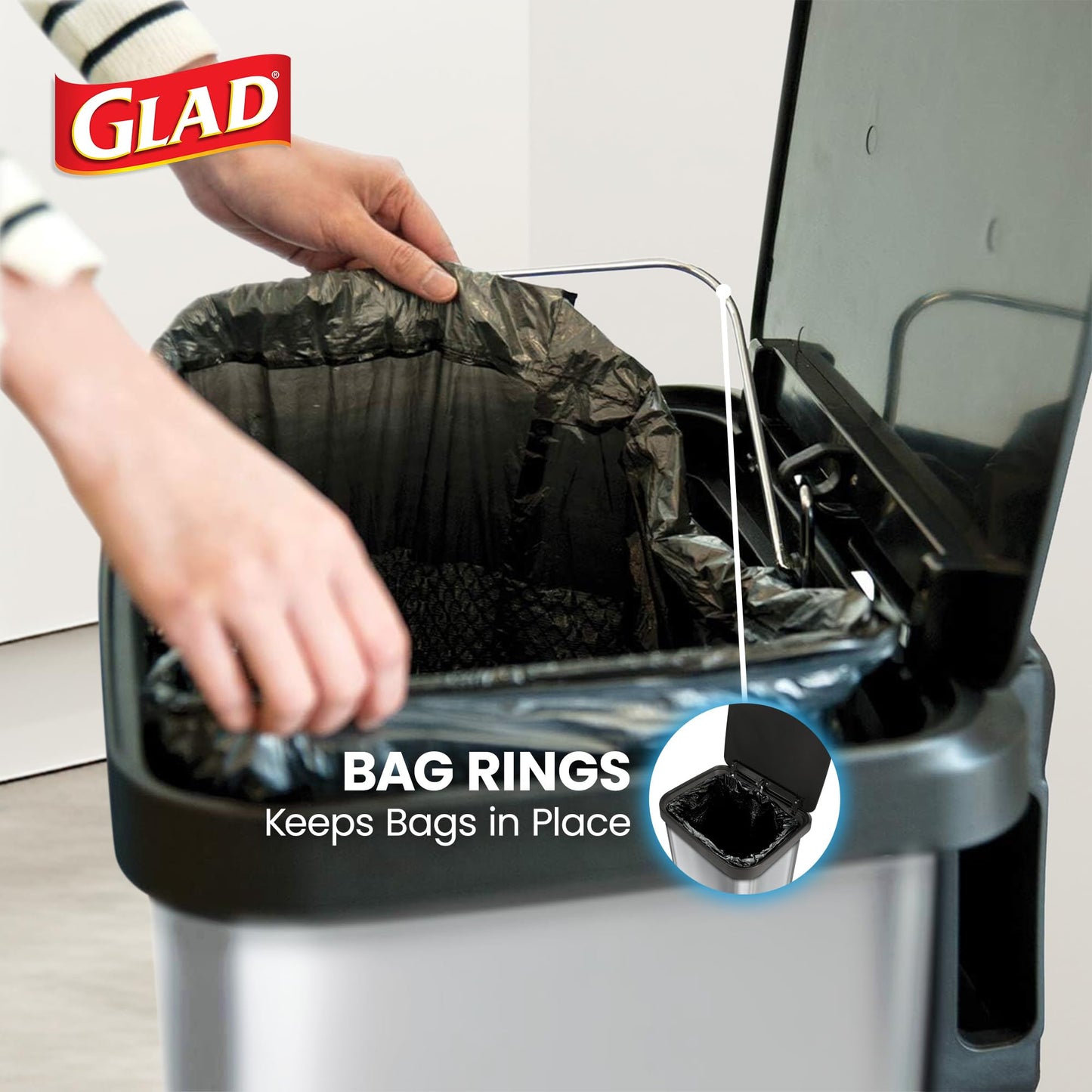 GLAD Stainless Steel 20 Gallon Step Trash Can with Odor Guard