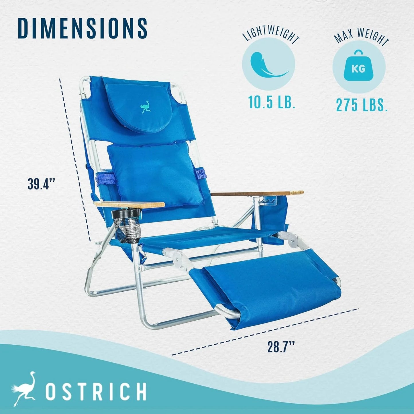 Deluxe 3 in 1 Beach Chair with Face Opening - Portable, Reclining Lounger for Tanning - Face Hole for Reading on Stomach - Padded Footrest, Removable Pillow - Aluminum